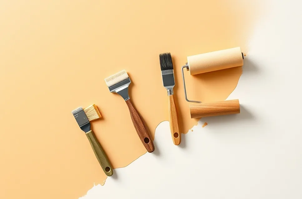 Outils de peinture disposés dans l'ordre des étapes du chantier
