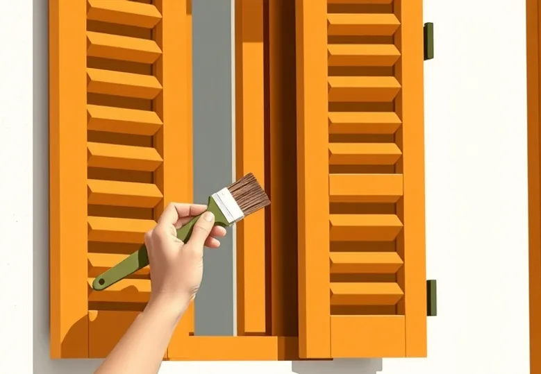 Mise en peinture au pinceau de volets et d'encadrements en bois